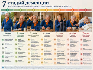 7 стадий деменции по шкале GDS от первых нарушений до тяжелой стадии